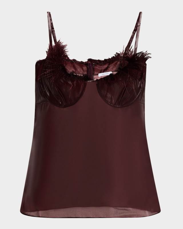 Feather-Trim Bustier Sheer Cami